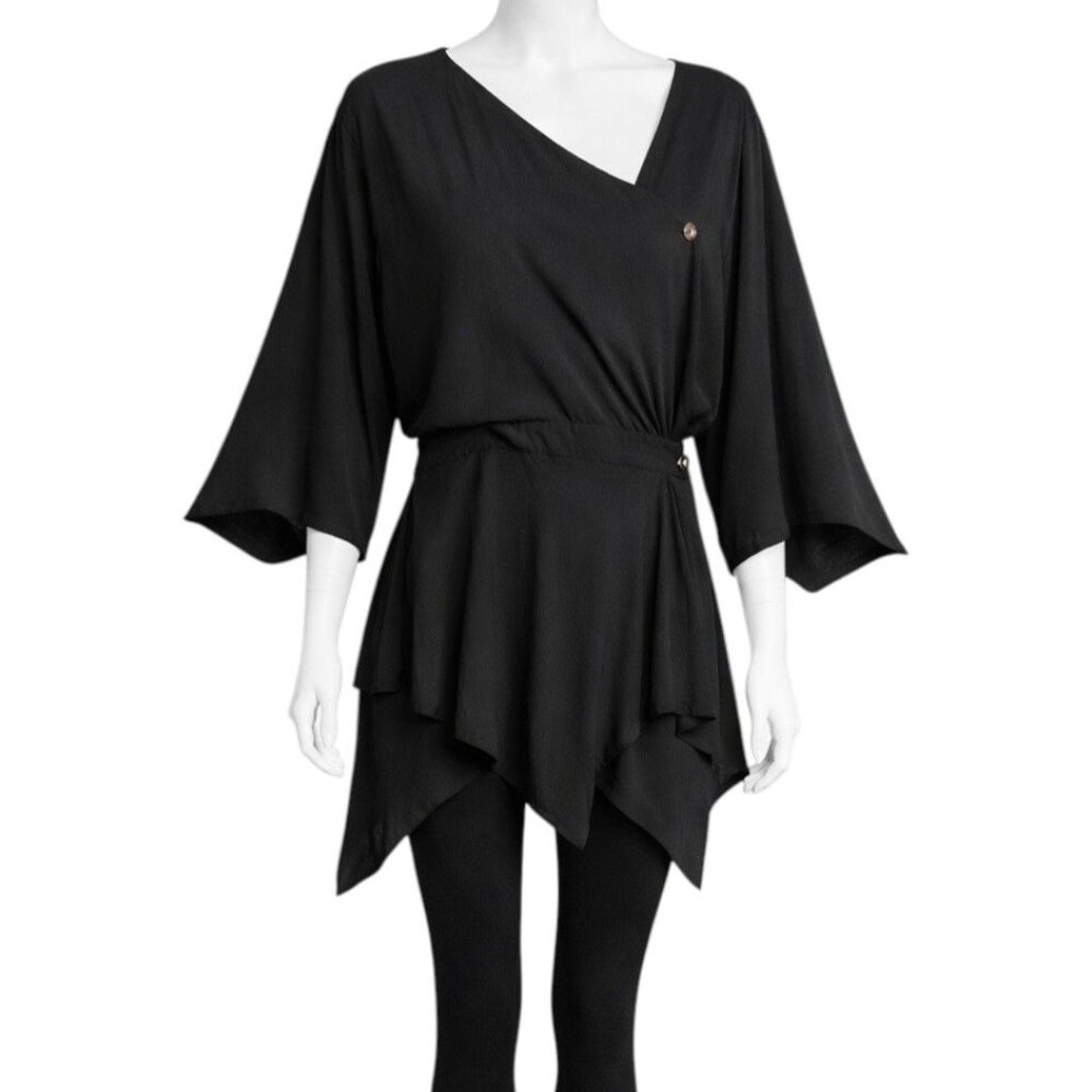 Mizono Avant Garde Black Asymmetrical Tunic Dress Lagenlook Artwear Rayon Sz 2